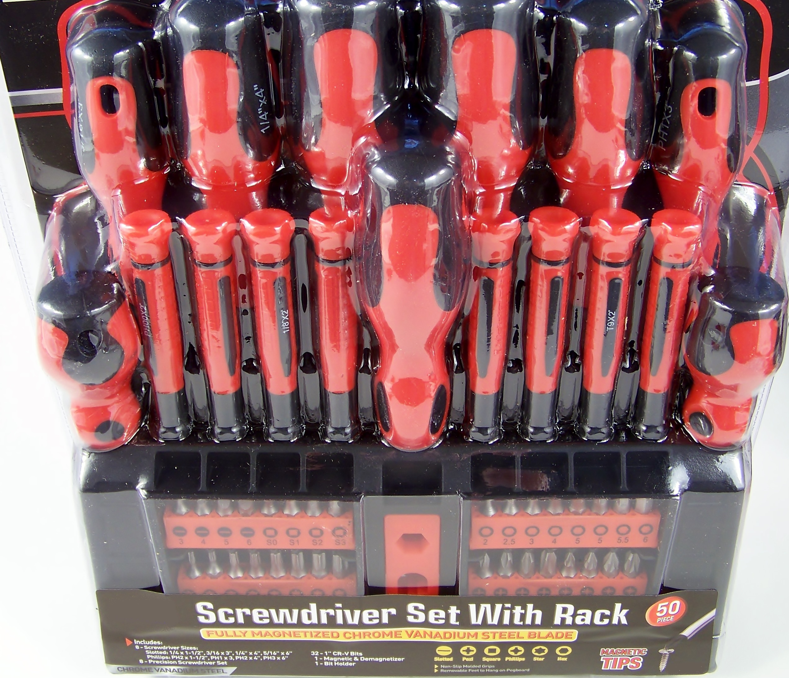 50pc CRV SCREWDRIVER / BIT Set with RACK Slotted Phillips Pozi